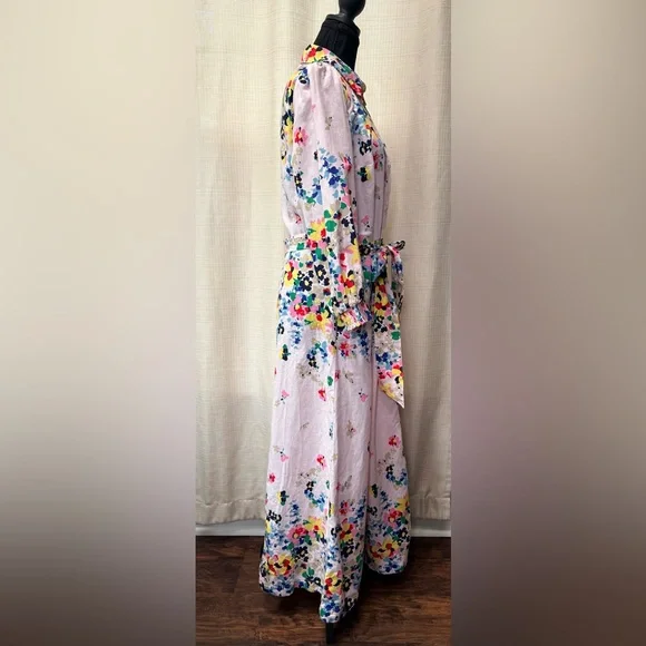 Boden Clara Linen Maxi Shirt Dress Cluster Floral Print Sz 8 Boho Chic Spring - Picture 5 of 16